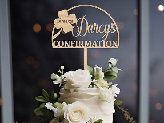 Shamrock Confirmation Cake Topper with Name and Date