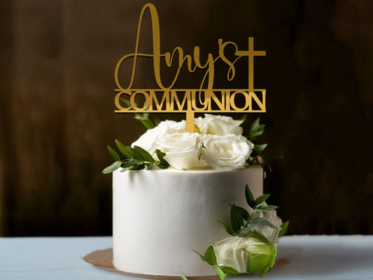 Gold Mirror Acrylic Communion Cake Topper