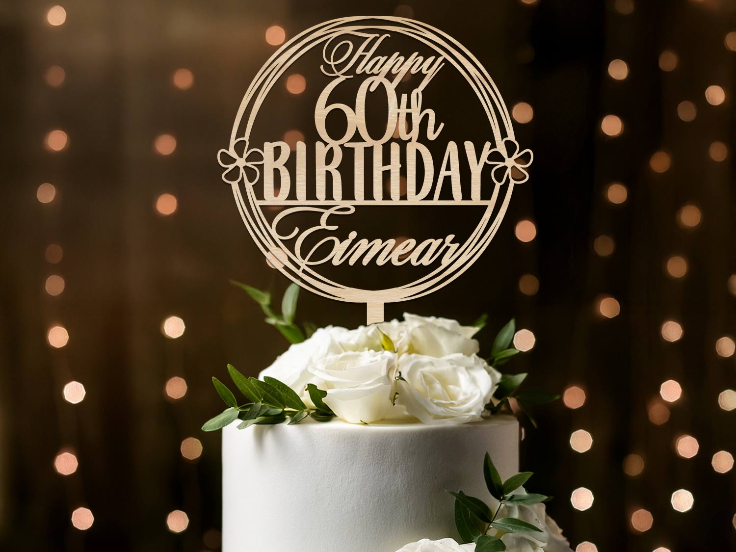 Happy Birthday Cake Topper with flowers