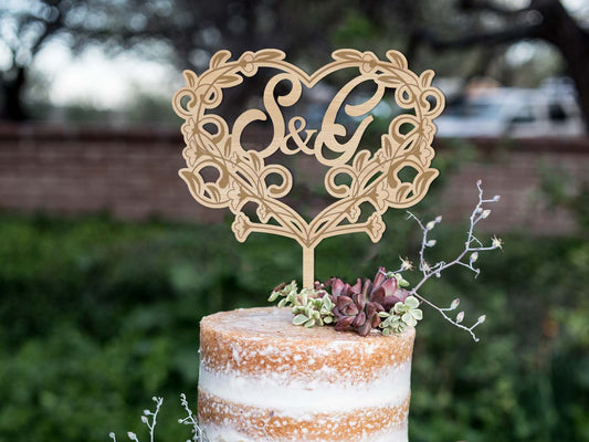 Heart Shaped Initials Wedding Cake Topper