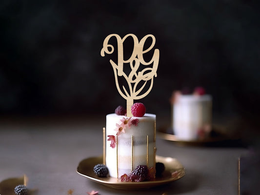 Initials Flower Mini Wedding Cake Topper
