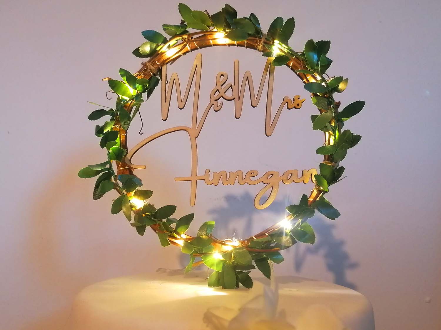 LED Light Personalised Wedding Cake Topper - PGFactory.ie