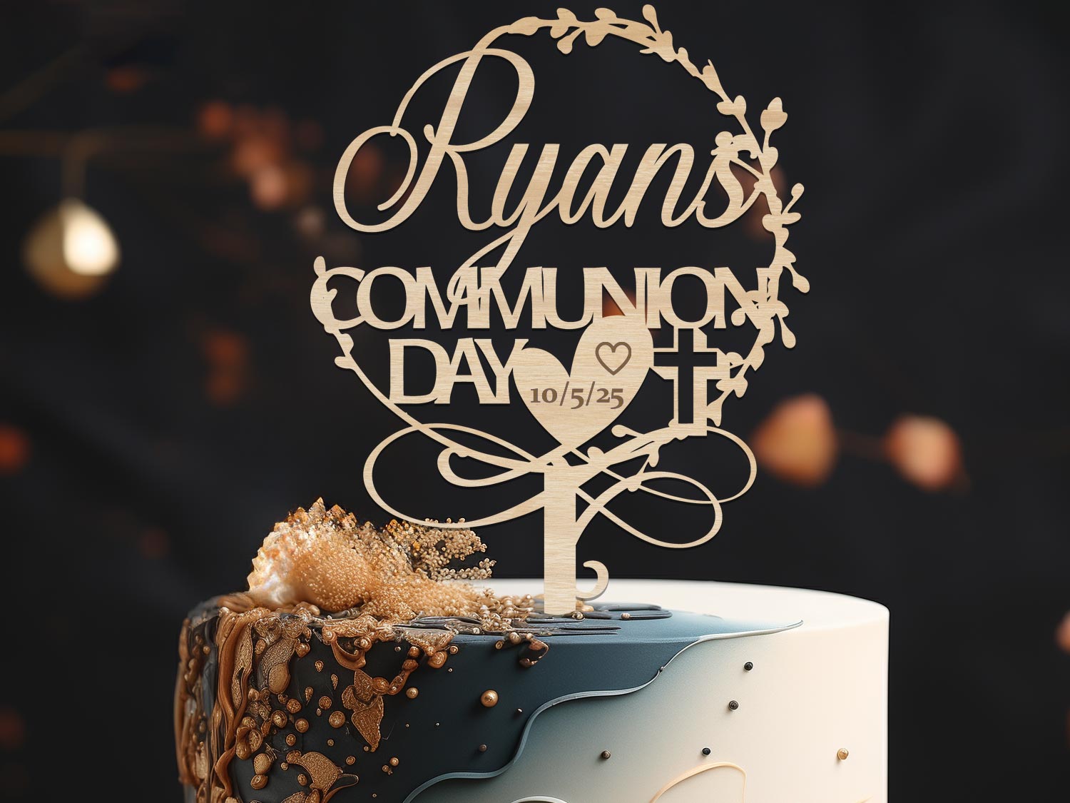 Personalised Communion Day Cake Topper with Date