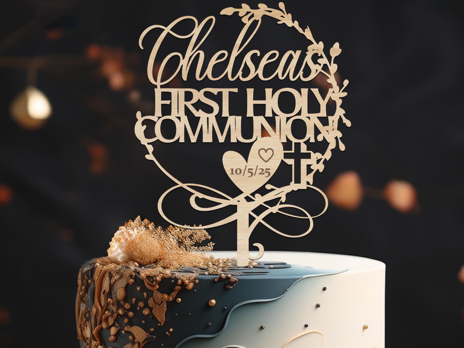 Personalised First Holy Communion Cake Topper with Date