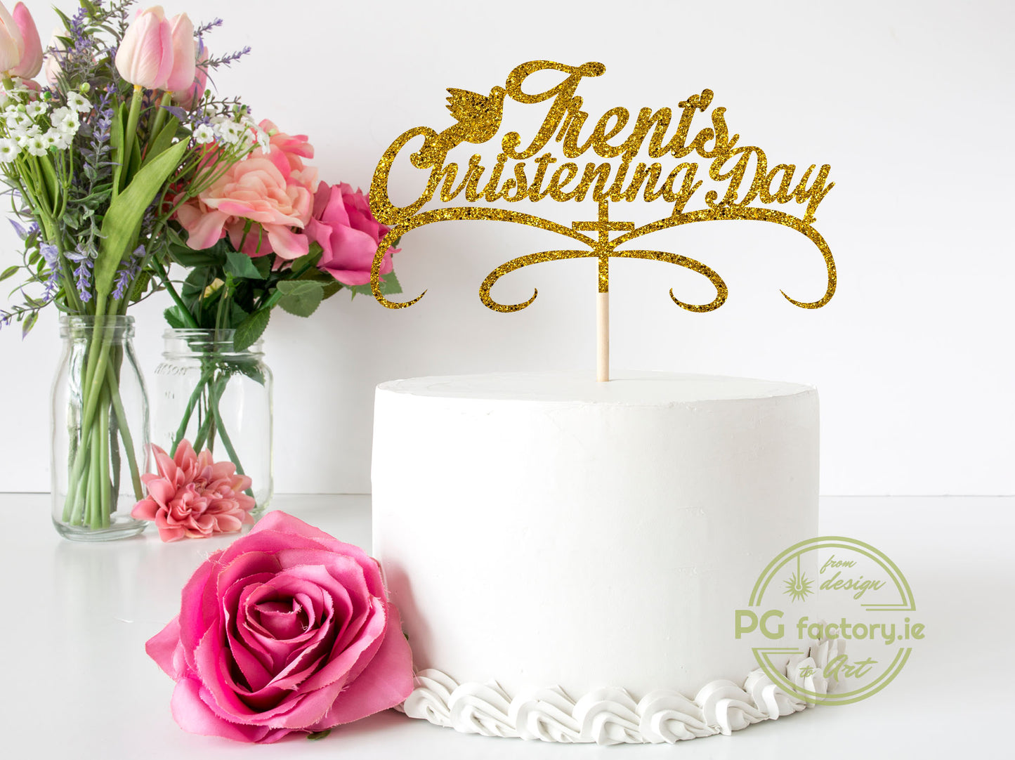 Personalised Christening Glitter Cake Topper - PG Factory