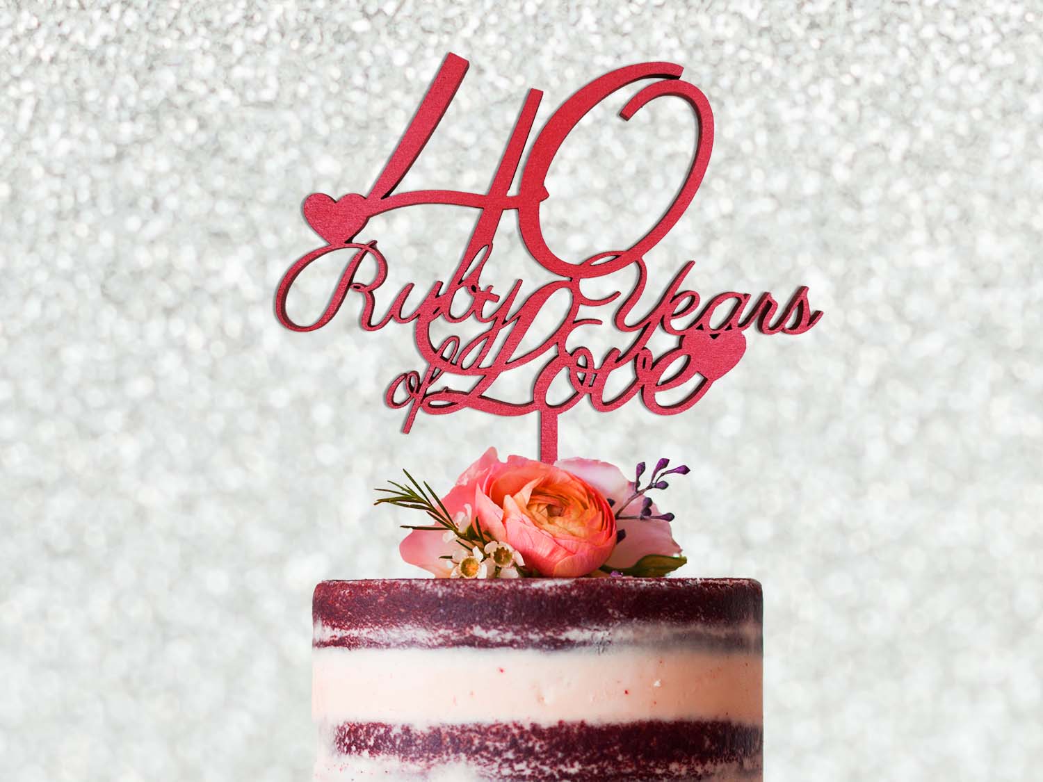 40 Ruby Years of Love Anniversary Cake Topper