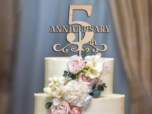 5th Anniversary Wooden Cake Topper