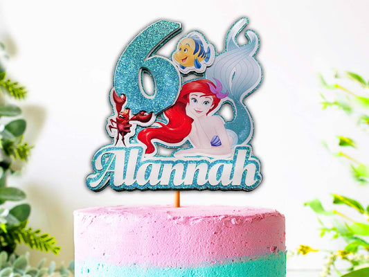 The Little Mermaid Ariel - 3D Glitter Craft Card Birthday Cake Topper - PG Factory