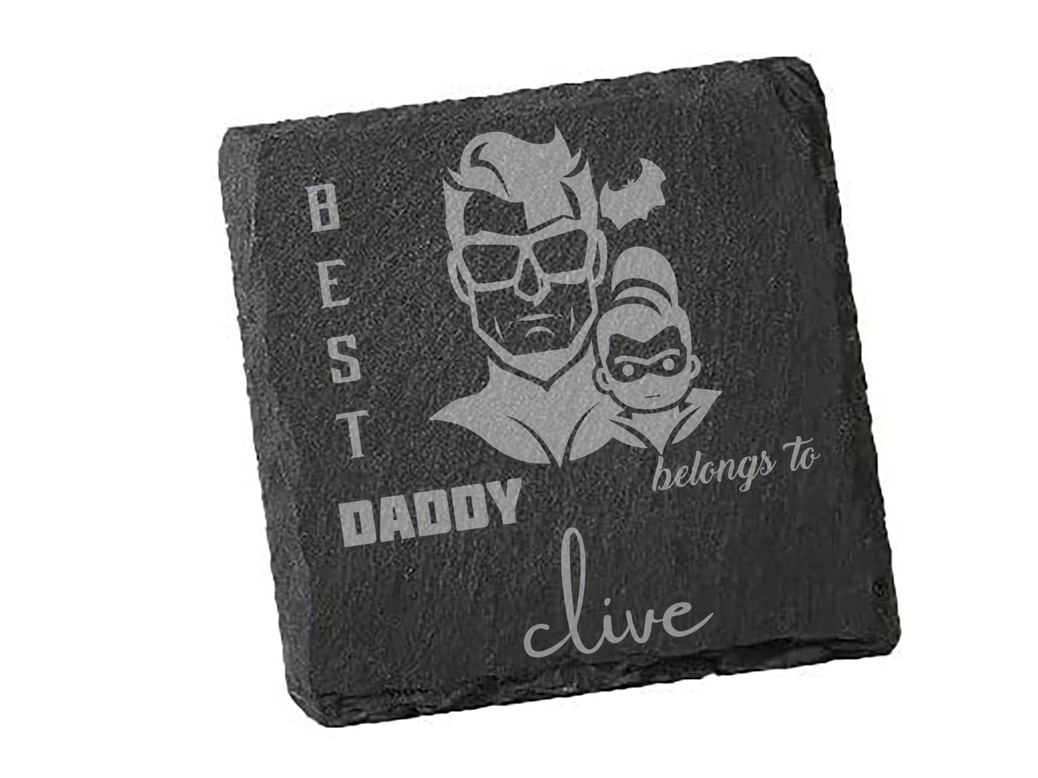Daddy Superhero with son Personalised Coaster Gift for Dad