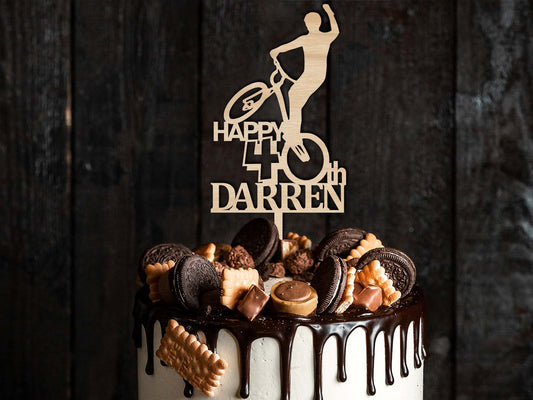 BMX Bike Cycling Themed - Wooden Birthday Cake Topper - PG Factory