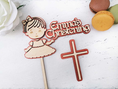 cute girl christening cake topper
