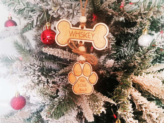 Dog Paw and Personalised Bone Christmas Decoration