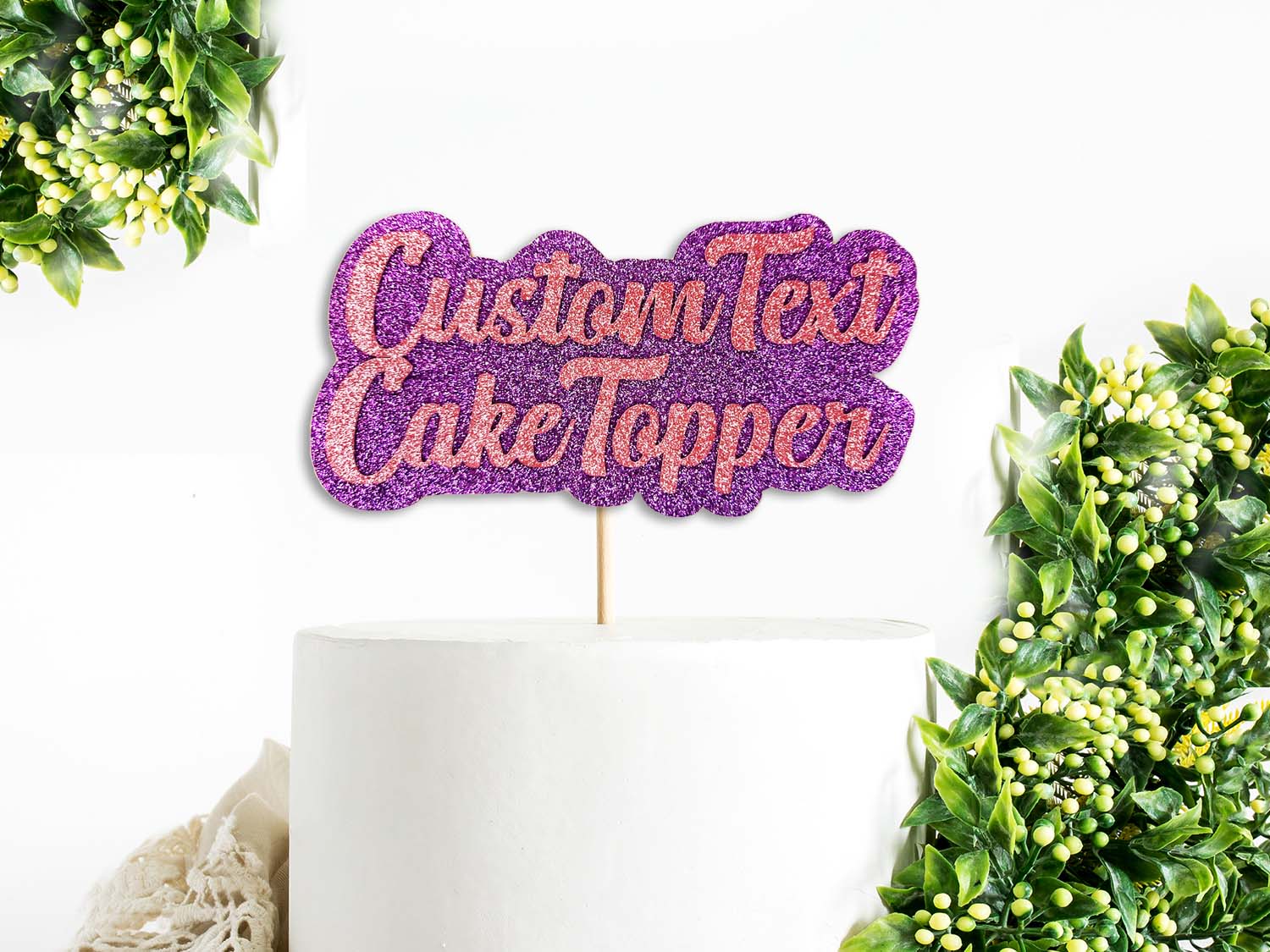 Custom text glitter cake topper