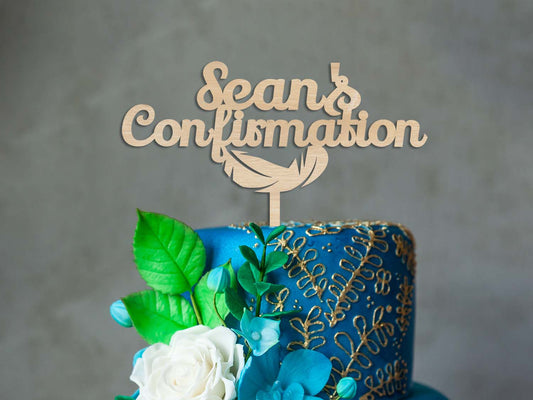 Confirmation Cake Topper with Feather - Made in Dublin