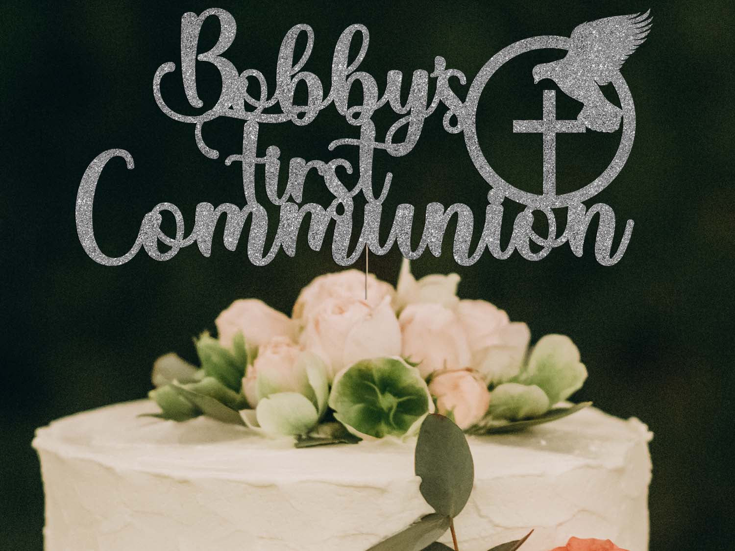 First Communion Personalised Glitter Cake Topper Ireland Dublin