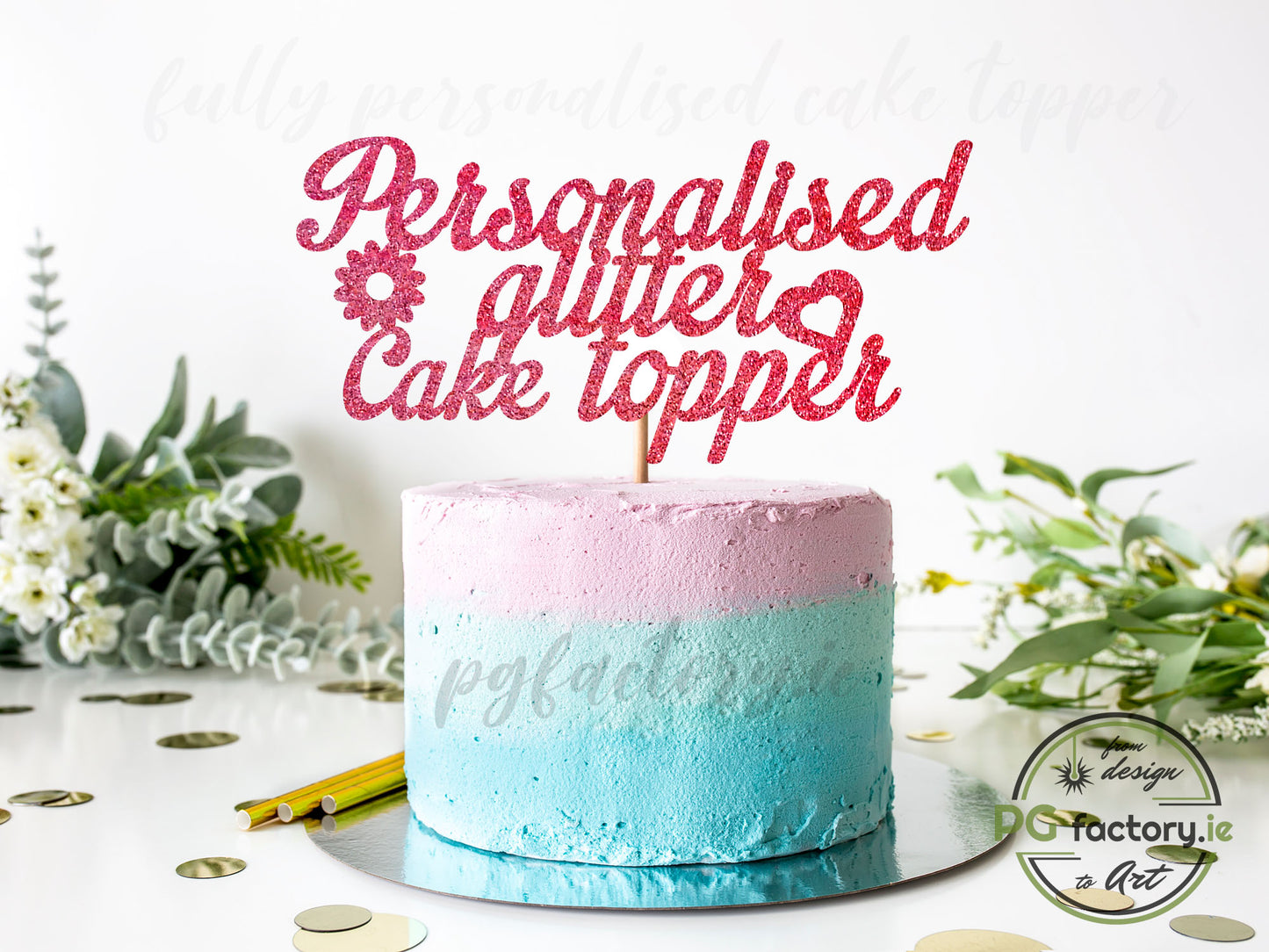 Fully Personalised Glitter Card Cake Topper - any occasion - PG Factory
