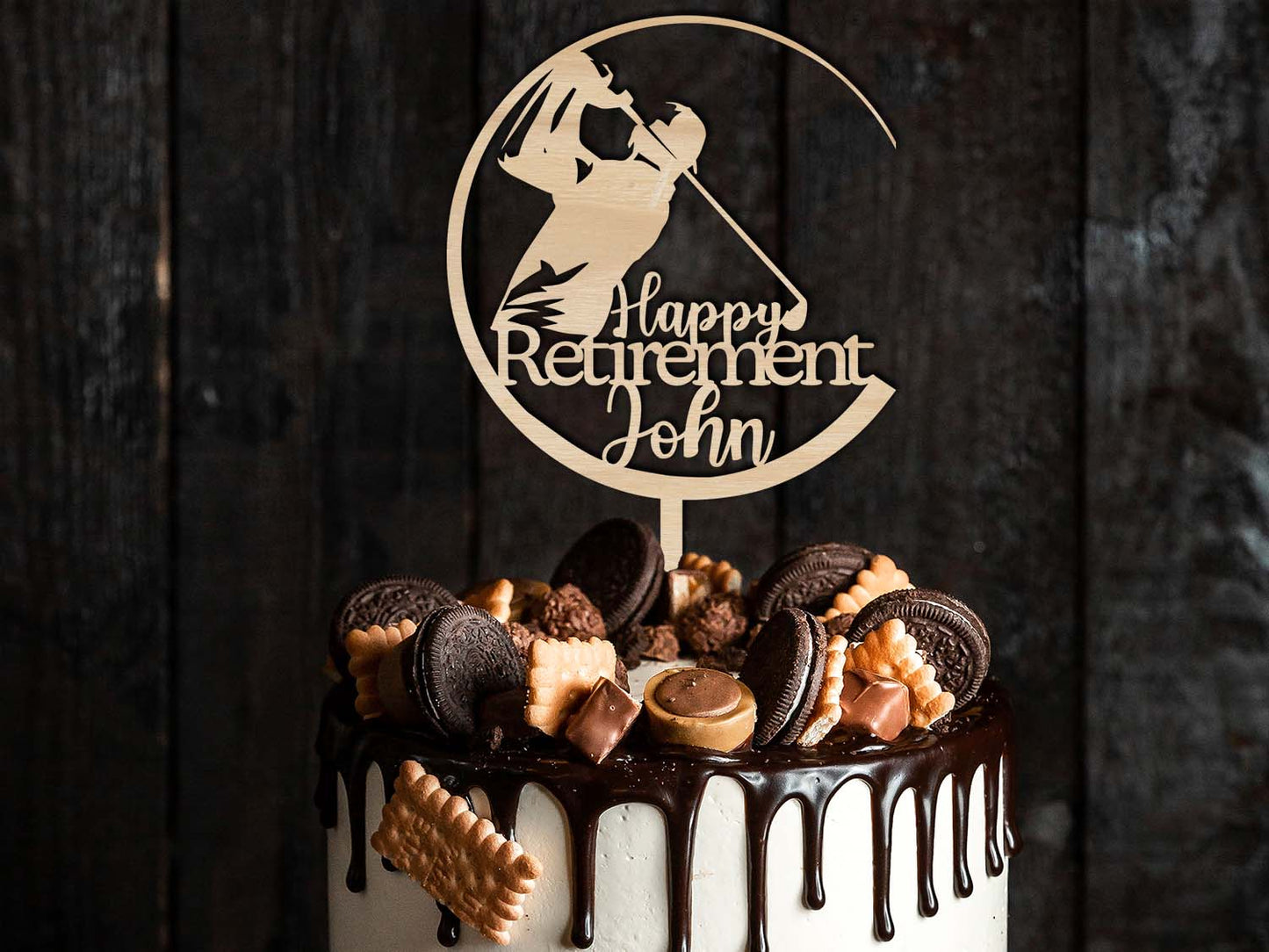 Happy Retirement Golf Themed - Wooden Cake Topper - PG Factory