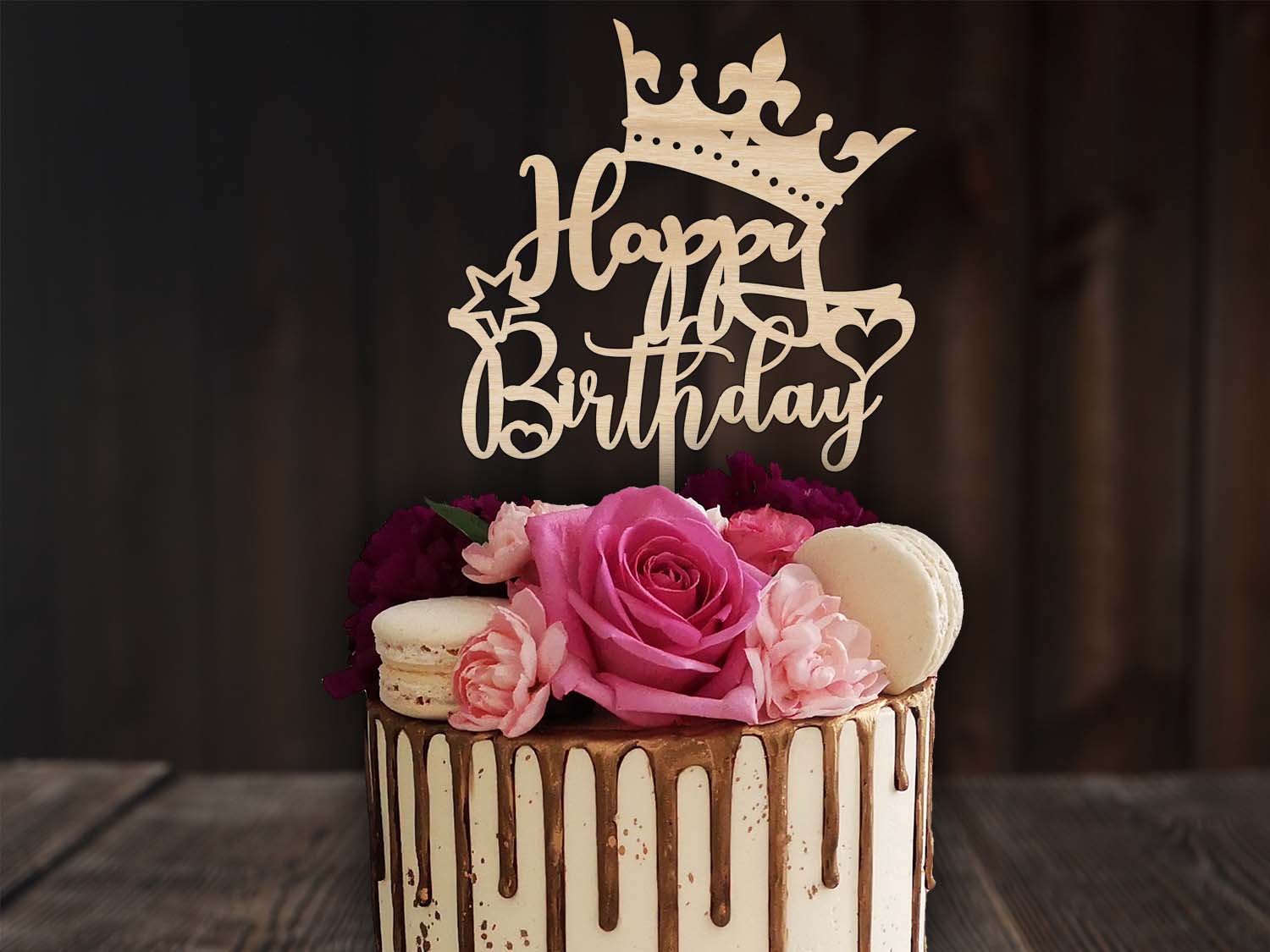 Birthday Cake Topper Crown Star Heart
