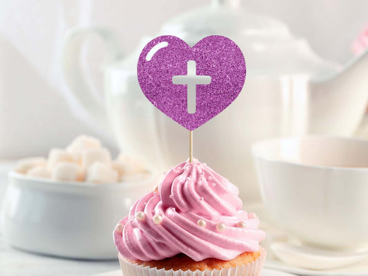 Heart with Cross Cupcake Topper