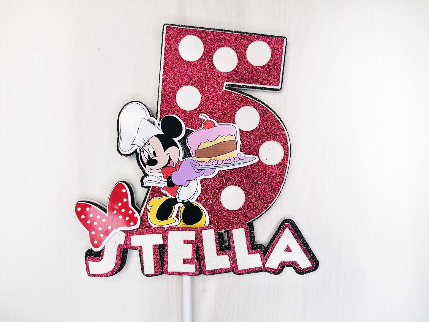 Minnie Mouse - 3D Glitter Craft Card Birthday Cake Topper –