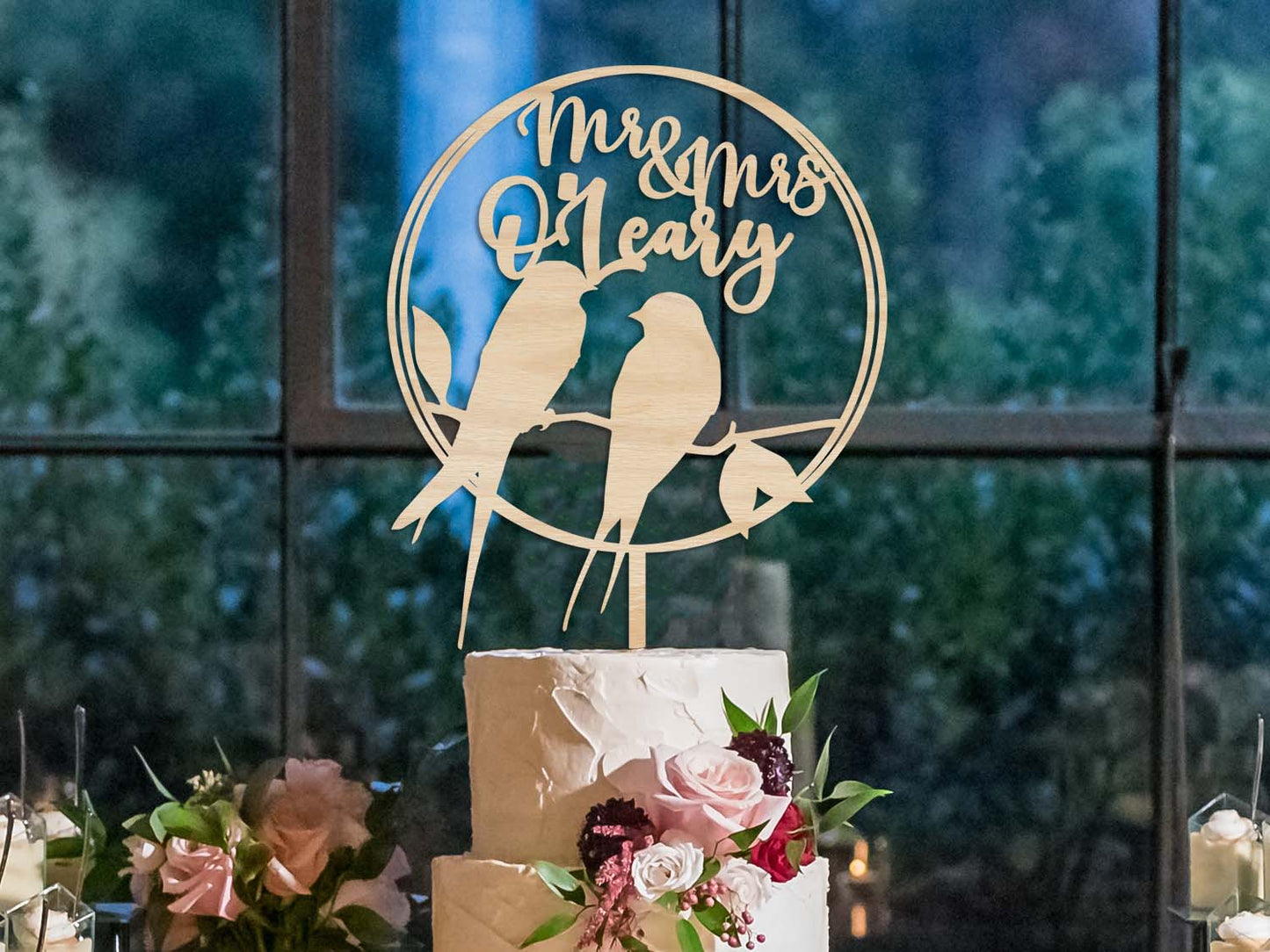 Mr. and Mrs. Surname Love Birds Wedding Cake Topper