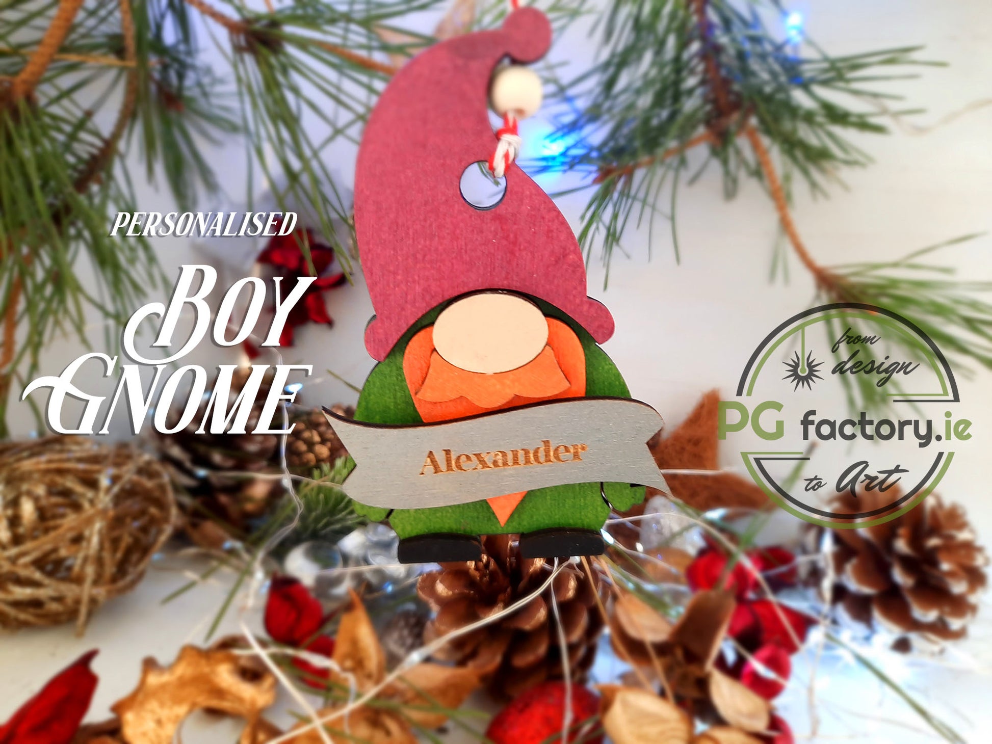 Boy Gnome - Personalised Christmas tree decoration - PG Factory