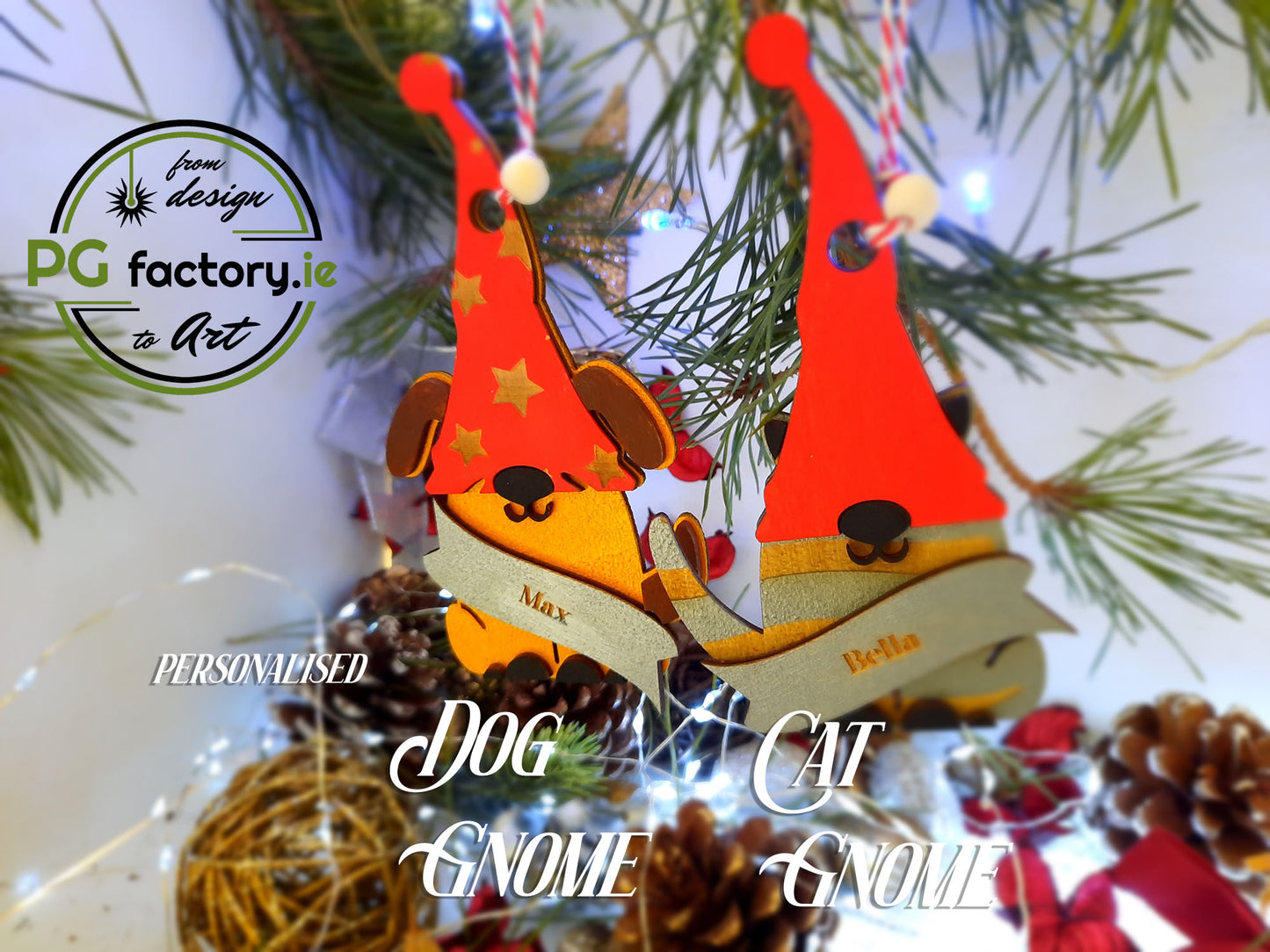 Dog Gnome - Personalised Christmas tree decoration - PG Factory