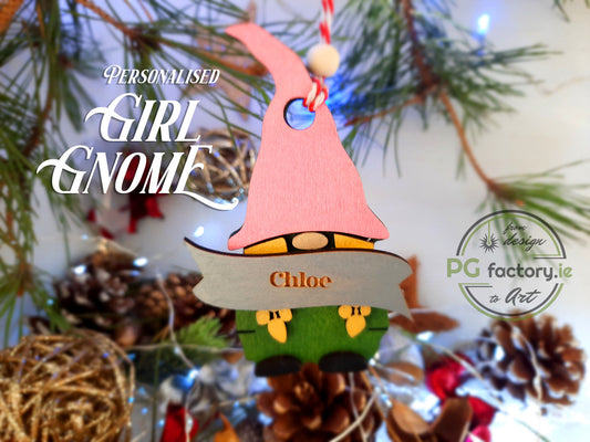 Girl Gnome - Personalised Christmas tree decoration - PG Factory