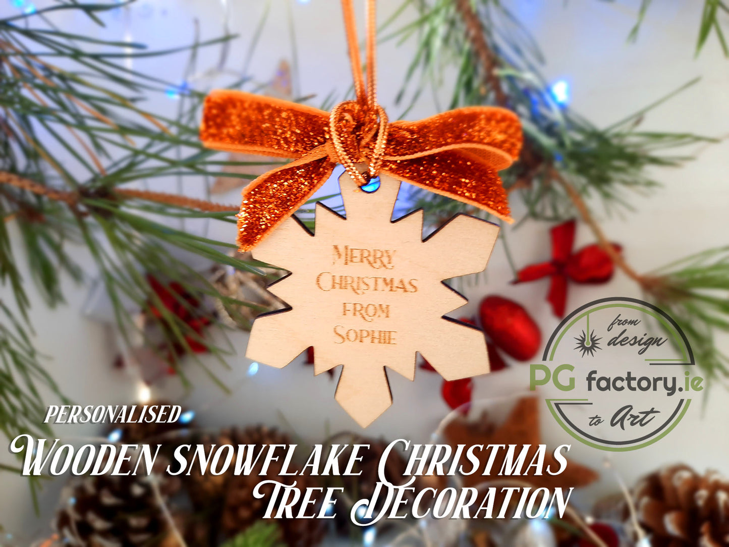 Personalised Snowflake - Christmas tree decoration with Ribbon Bow - PG Factory
