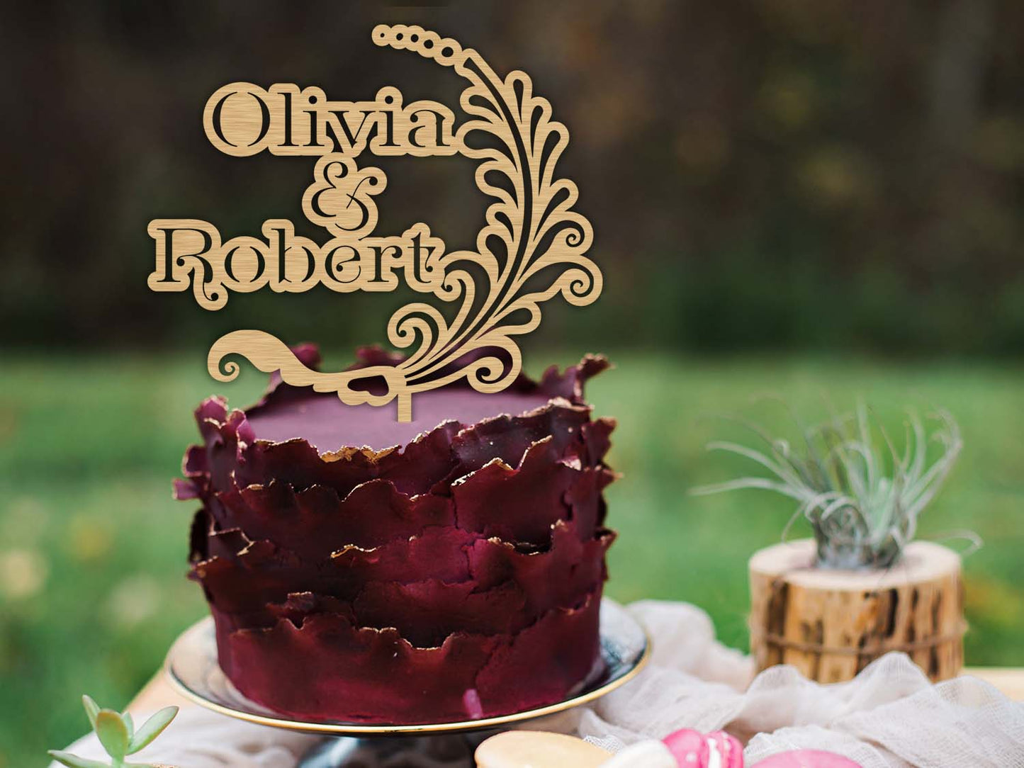 Flowery Names Wooden Wedding Cake Topper - PG Factory