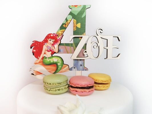 The Little Mermaid Birthday Wooden Cake Topper
