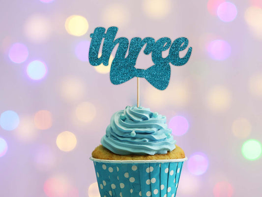 Three Cupcake Topper. 12 pieces. Second Birthday Party Decoration Ireland
