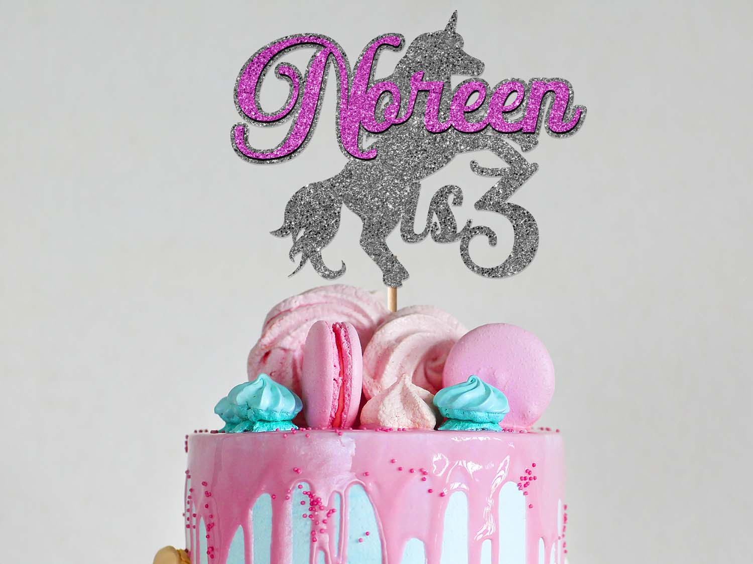 Personalised Unicorn Birthday Glitter Cake Topper