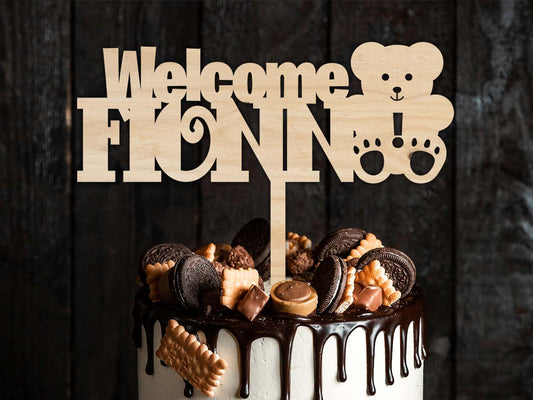 Welcome Baby Teddy Bear Birthday Cake Topper