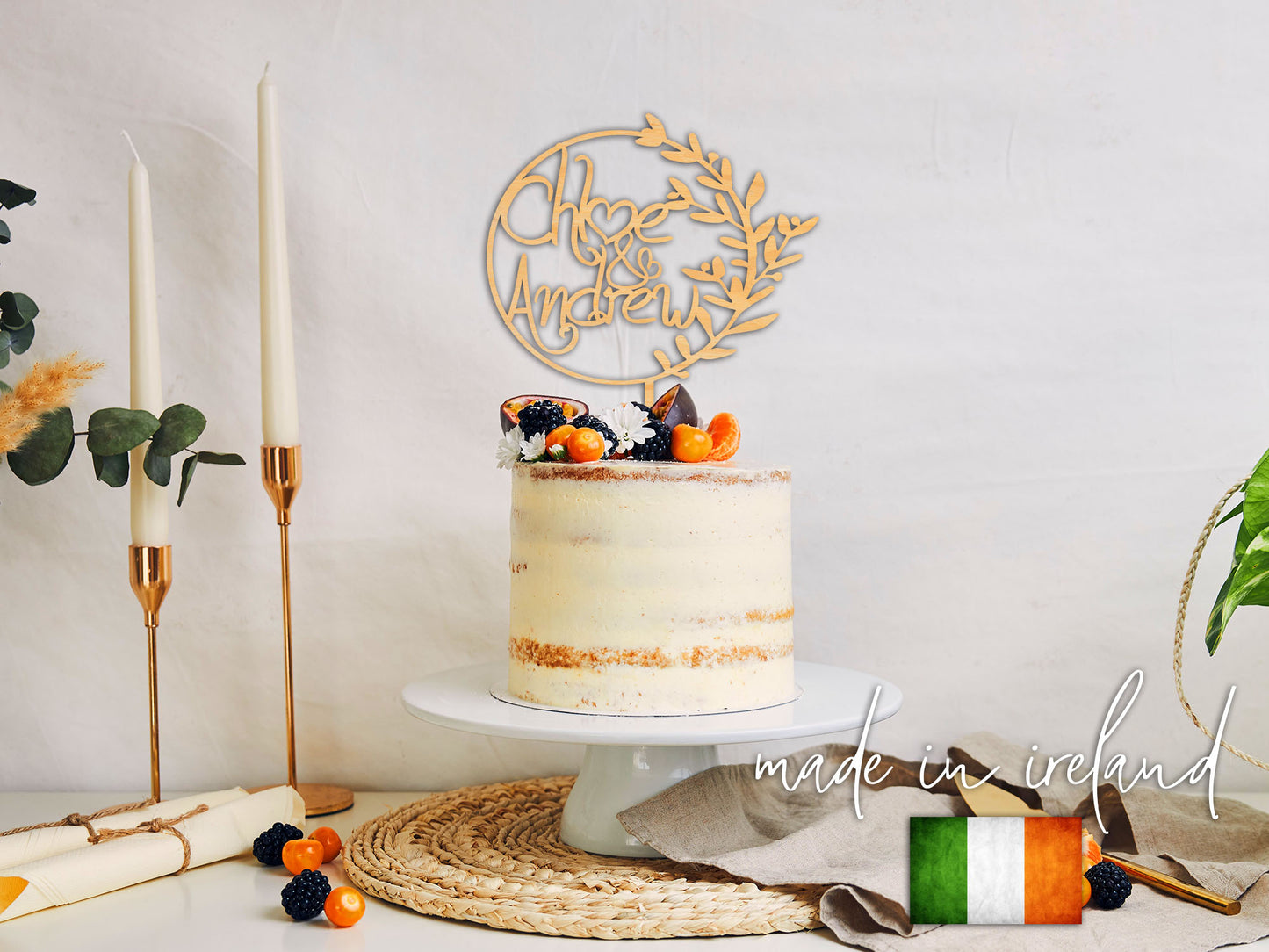 Personalised Wooden Wedding / Engagement Cake Topper - PG Factory